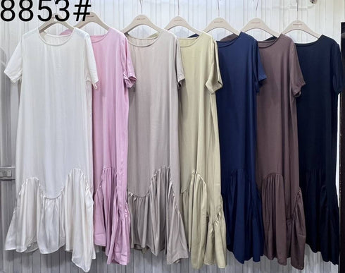 Round Neck Casual Ruffle Maxi T-Shirts Dress